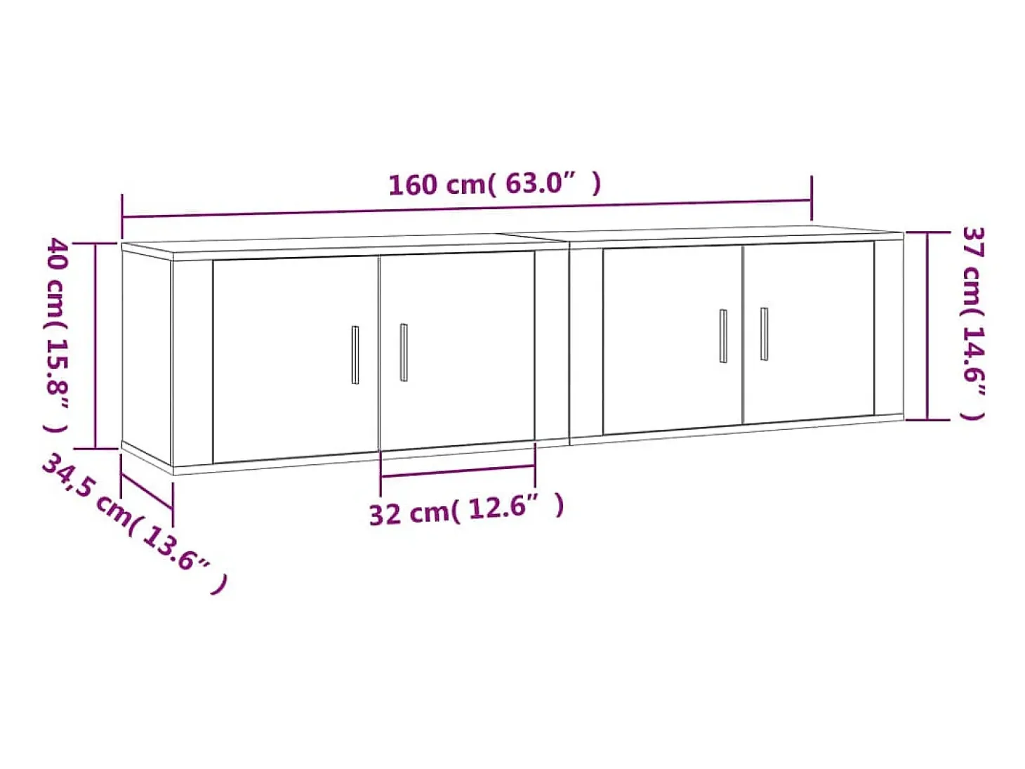 Móveis de TV de parede prateleira multimídia aparador TV sala de jantar sala de estar quarto 2 peças carvalho fumado 80 x 345 x 40 cm castanho 02_0028991