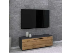 Móveis de TV VCM | Lowboard | Armário de TV com porta dobrável larga | Dimensões A. 39 x L. 115 x P. 40 cm | Fernseh Furniture – Arila M (Anthracite / Honey Oak)