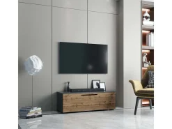 Móveis de TV VCM | Lowboard | Armário de TV com porta dobrável larga | Dimensões A. 39 x L. 115 x P. 40 cm | Fernseh Furniture – Arila M (Anthracite / Honey Oak)