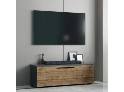Móveis de TV VCM | Lowboard | Armário de TV com porta dobrável larga | Dimensões A. 39 x L. 115 x P. 40 cm | Fernseh Furniture – Arila M (Anthracite / Honey Oak)