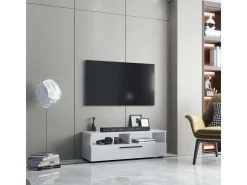 Móveis de TV VCM | Lowboard | Armário de TV com espaço de armazenamento suficiente | Dimensões A. 39 x L. 115 x P. 40 cm | Fernseh Furniture – Arila XL (Branco)