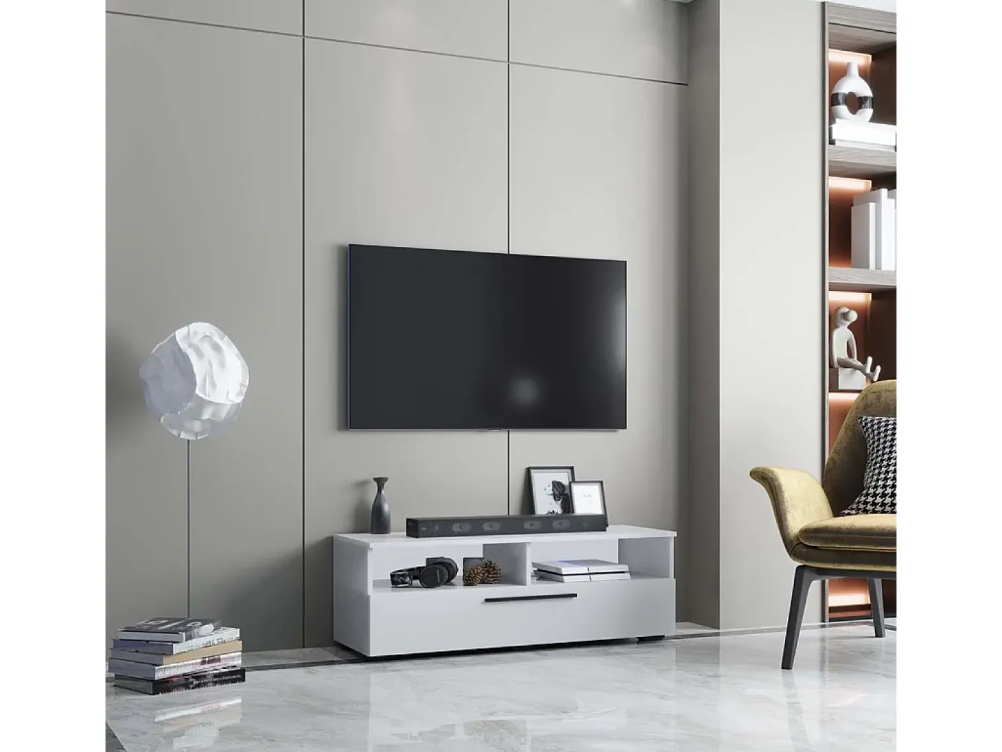 Móveis de TV VCM | Lowboard | Armário de TV com espaço de armazenamento suficiente | Dimensões A. 39 x L. 115 x P. 40 cm | Fernseh Furniture – Arila XL (Branco)