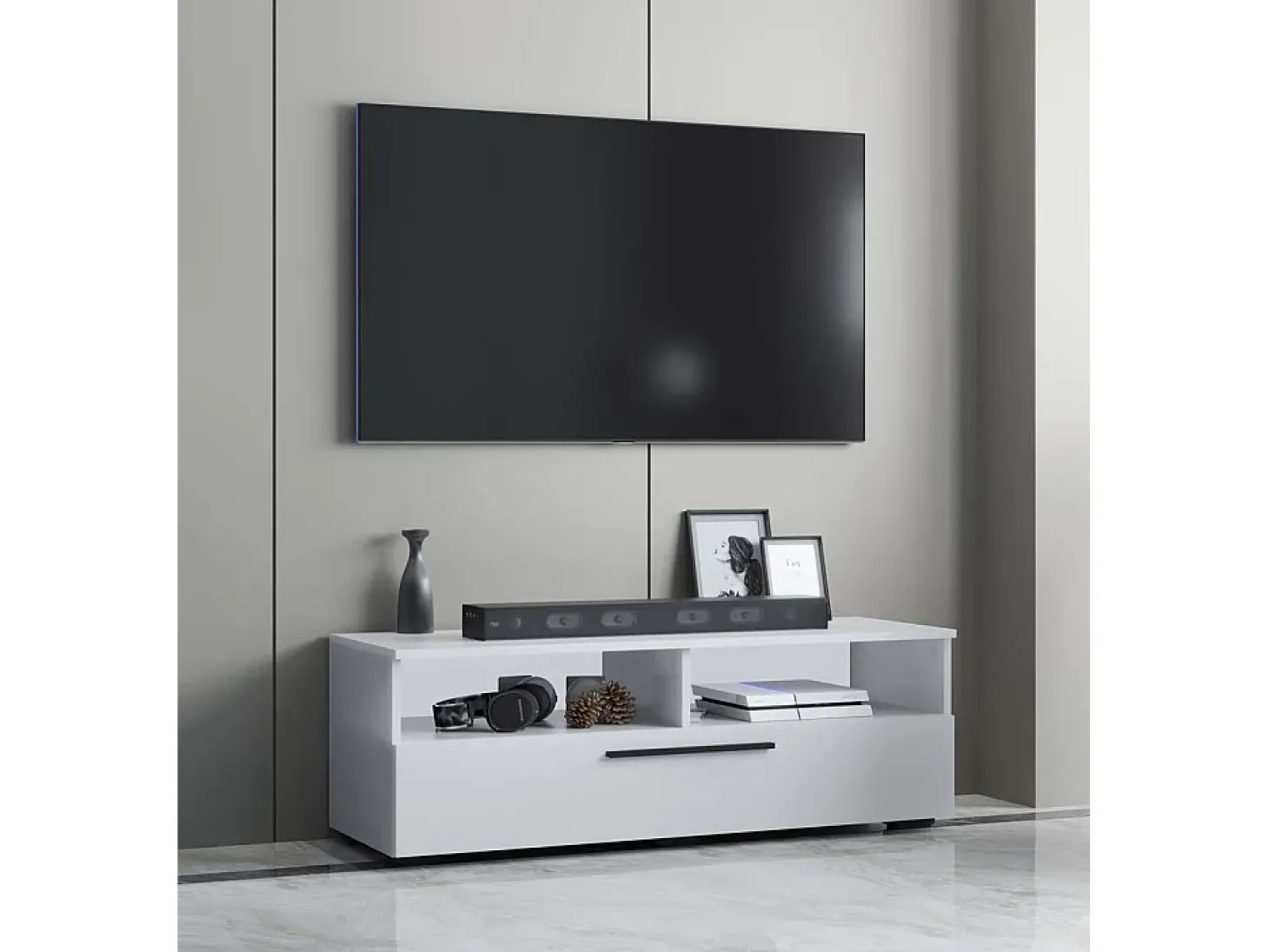 Móveis de TV VCM | Lowboard | Armário de TV com espaço de armazenamento suficiente | Dimensões A. 39 x L. 115 x P. 40 cm | Fernseh Furniture – Arila XL (Branco)