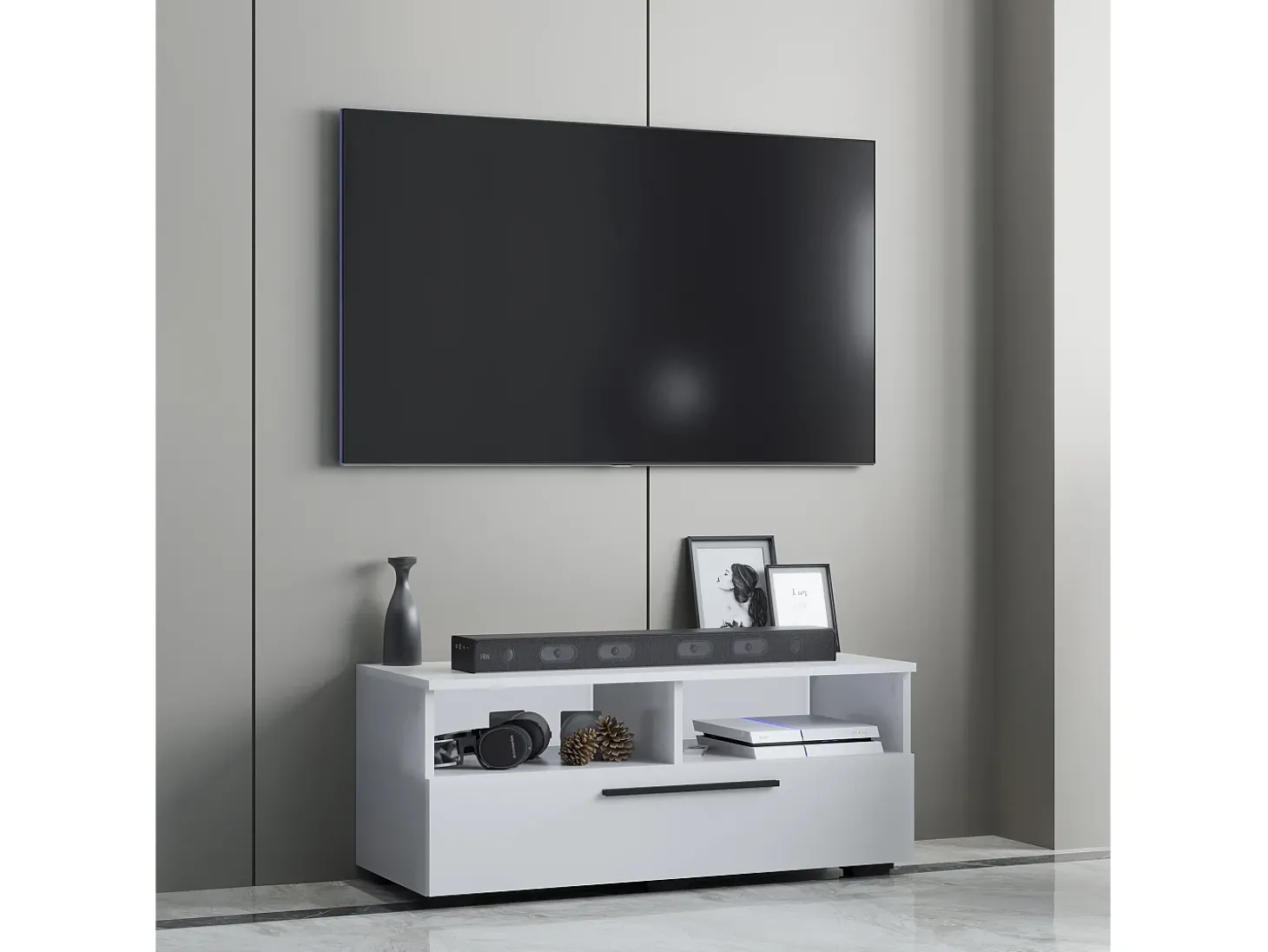 Móveis de TV VCM | Lowboard | Armário de TV com espaço de armazenamento suficiente | Dimensões A. 39 x L. 115 x P. 40 cm | Fernseh Furniture – Arila XL (Branco)