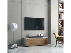 Móveis de TV VCM | Lowboard | Armário de TV com porta dobrável larga | Dimensões A. 39 x L. 115 x P. 40 cm | Fernseh Furniture – Arila M (White / Honey Oak)