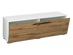 Móveis de TV VCM | Lowboard | Armário de TV com porta dobrável larga | Dimensões A. 39 x L. 115 x P. 40 cm | Fernseh Furniture – Arila M (White / Honey Oak)