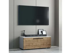 Móveis de TV VCM | Lowboard | Armário de TV com Porta Dobrável Larga | Dimensões A. 39 x L. 95 x P. 40 cm | Fernseh Móveis – Arila S (Carvalho Branco / Mel)
