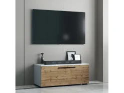 Móveis de TV VCM | Lowboard | Armário de TV com Porta Dobrável Larga | Dimensões A. 39 x L. 95 x P. 40 cm | Fernseh Móveis – Arila S (Carvalho Branco / Mel)