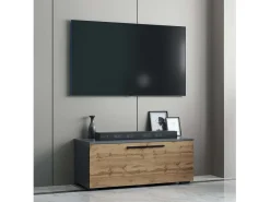 Móveis de TV VCM | Lowboard | Armário de TV com porta dobrável larga | Dimensões A. 39 x L. 95 x P. 40 cm | Fernseh Furniture – Arila S (Anthracite / Honey Oak)