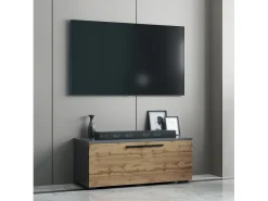 Móveis de TV VCM | Lowboard | Armário de TV com porta dobrável larga | Dimensões A. 39 x L. 95 x P. 40 cm | Fernseh Furniture – Arila S (Anthracite / Honey Oak)