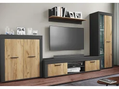 Móveis de TV VCM | Lowboard | Prateleira TV | Dimensões A. 37 x L. 160 x P. 45 cm | Fernseh Furniture – Usilo XL (Anthracite / Honey Oak)