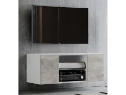 Móveis de TV VCM | Placa de parede | Pendura Lowboard | Dimensões A. 40 x L. 115 x P. 36 cm | Armário de parede - Jusa (Branco / Aparência em concreto)