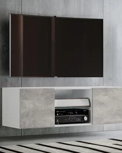 Móveis de TV VCM | Placa de parede | Pendura Lowboard | Dimensões A. 40 x L. 115 x P. 36 cm | Armário de parede - Jusa (Branco / Aparência em concreto)