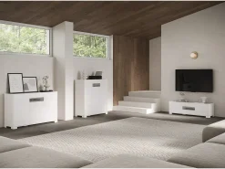 Móvel alto de sala 3 portas 100x35x110 cm Riflesso branco brilhante