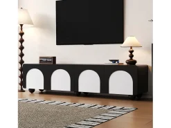 Móvel baixo para TV com 2 gavetas e 2 portas - 180 x 38 x 45 cm - design clássico - MDF - preto e branco