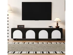 Móvel baixo para TV com 2 gavetas e 2 portas - 180 x 38 x 45 cm - design clássico - MDF - preto e branco