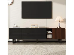 Móvel baixo para TV com 4 portas - 180 x 38 x 50 cm - design exclusivo - aparência de madeira envelhecida - MDF - acabamento preto + natural
