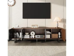 Móvel baixo para TV com 4 portas - 180 x 38 x 50 cm - design exclusivo - aparência de madeira envelhecida - MDF - acabamento preto + natural