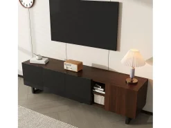 Móvel baixo para TV com 4 portas - 180 x 38 x 50 cm - design exclusivo - aparência de madeira envelhecida - MDF - acabamento preto + natural