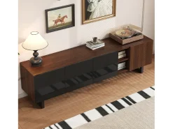 Móvel baixo para TV com 4 portas - 180 x 38 x 50 cm - design exclusivo - aparência de madeira envelhecida - MDF - acabamento preto + natural
