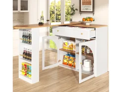 Móvel bar extensível - 138-204 x 39 x 104 cm - Mesa de jantar giratória 360° - com 2 portas + 1 gaveta - MDF - branco