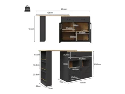 Móvel bar extensível - 138-204 x 39 x 104 cm - Mesa de jantar giratória 360° - com 2 portas + 2 gavetas - MDF - preto