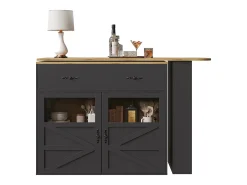 Móvel bar extensível - 138-204 x 39 x 104 cm - Mesa de jantar giratória 360° - com 2 portas + 2 gavetas - MDF - preto