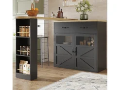 Móvel bar extensível - 138-204 x 39 x 104 cm - Mesa de jantar giratória 360° - com 2 portas + 2 gavetas - MDF - preto