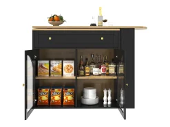 Móvel bar extensível - 138-204 x 39 x 104 cm - Mesa de jantar giratória 360° - com 2 portas + 2 gavetas - MDF - preto