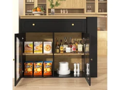 Móvel bar extensível - 138-204 x 39 x 104 cm - Mesa de jantar giratória 360° - com 2 portas + 2 gavetas - MDF - preto