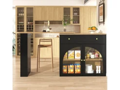 Móvel bar extensível - 138-204 x 39 x 104 cm - Mesa de jantar giratória 360° - com 2 portas + 2 gavetas - MDF - preto