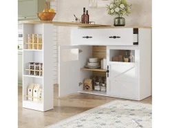 Móvel bar extensível - 138-204 x 39 x 104 cm - Mesa de jantar giratória 360° - com 2 portas + 1 gaveta - MDF - branco