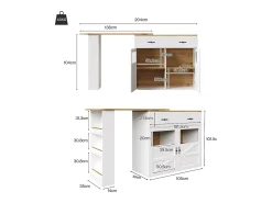 Móvel bar extensível - 138-204 x 39 x 104 cm - Mesa de jantar giratória 360° - com 2 portas + 1 gaveta - MDF - branco
