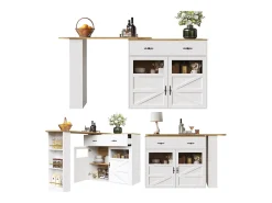 Móvel bar extensível - 138-204 x 39 x 104 cm - Mesa de jantar giratória 360° - com 2 portas + 1 gaveta - MDF - branco