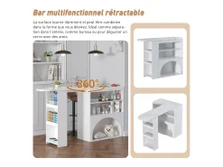 Móvel bar extensível - 120 x 40 x 100 cm - com arrumação + espaço para animais de estimação - MDF - branco