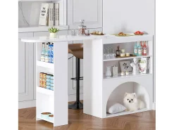 Móvel bar extensível - 120 x 40 x 100 cm - com arrumação + espaço para animais de estimação - MDF - branco