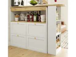 Móvel bar giratório 360° - 204 x 39 x 104 cm - com 4 gavetas + prateleiras abertas - MDF - branco