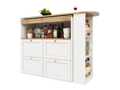 Móvel bar giratório 360° - 204 x 39 x 104 cm - com 4 gavetas + prateleiras abertas - MDF - branco
