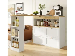Móvel bar giratório 360° - 204 x 39 x 104 cm - com 4 gavetas + prateleiras abertas - MDF - branco