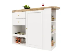 Móvel bar giratório 360° - 204 x 39 x 104 cm - com 2 gavetas + armário com portas - MDF - branco