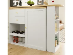 Móvel bar giratório 360° - 204 x 39 x 104 cm - com 2 gavetas + armário com portas - MDF - branco
