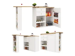 Móvel bar giratório 360° - 204 x 39 x 104 cm - com 2 gavetas + armário com portas - MDF - branco