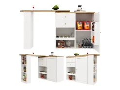 Móvel bar giratório 360° - 204 x 39 x 104 cm - com 2 gavetas + armário com portas - MDF - branco