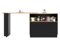 Móvel bar giratório - 120 x 90 x 103 cm - com prateleiras e vidro + 4 portas - MDF - preto
