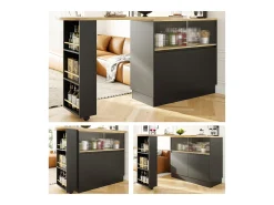 Móvel bar giratório - 120 x 90 x 103 cm - com prateleiras e vidro + 4 portas - MDF - preto