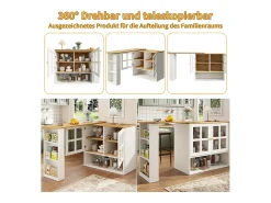 Móvel bar giratório - 204 x 39 x 102,5 cm - com 4 compartimentos de arrumação + 2 portas - MDF - branco