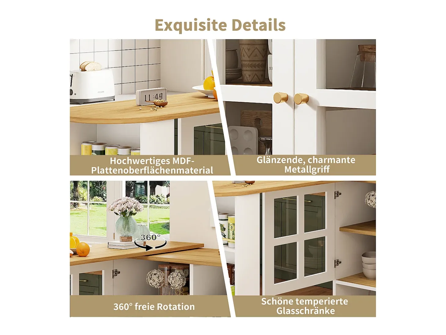 Móvel bar giratório - 204 x 39 x 102,5 cm - com 4 compartimentos de arrumação + 2 portas - MDF - branco