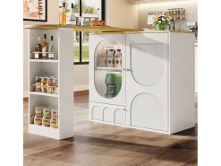 Móvel bar giratório - 138 x 73 x 105 cm - 3 portas + divisórias removíveis - MDF + Metal - branco