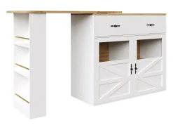 Móvel bar giratório com 1 gaveta larga e 2 portas, prateleira lateral de três níveis incluída, branco - 204x39x104cm