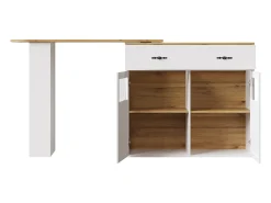 Móvel bar giratório com 1 gaveta larga e 2 portas, prateleira lateral de três níveis incluída, branco - 204x39x104cm